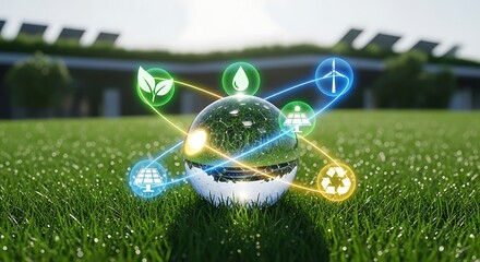 Sustainable energy and environmental icons connected in a network