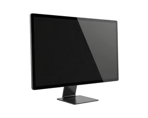 Sleek modern computer display stands against a dark background with a reflective screen surface