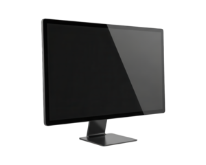 Sleek modern computer display stands against a dark background with a reflective screen surface