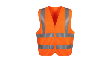 Bright Orange High Visibility Safety Vest with Reflective Strips Product Shot isolated on Transparent Background
