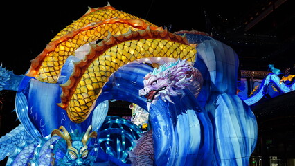 The colorful Chinese lantern hanging up during the festival days for the good blessing
