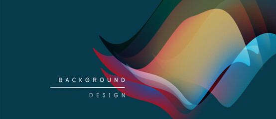 Abstract flowing shapes, vibrant colors blend. Dynamic composition creates modern background design. Smooth gradients suggest movement, energy.