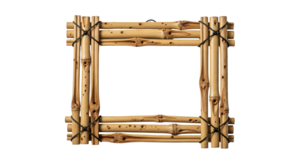 Square Bamboo Picture Frame Mockup Tied with Dark String isolated on Transparent Background