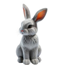 Realistic gray rabbit sitting on white background, perfect for animal-themed or Easter designs.