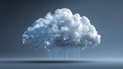 Artificial intelligence concept combining cloud computing and big data analysis on white background