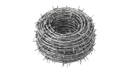 Shiny Silver Barbed Wire Roll Isolated for Security and Industrial Design isolated on Transparent Background