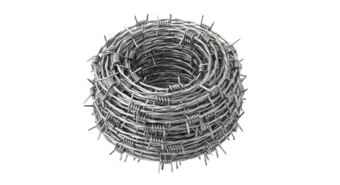 Shiny Silver Barbed Wire Roll Isolated for Security and Industrial Design isolated on Transparent Background