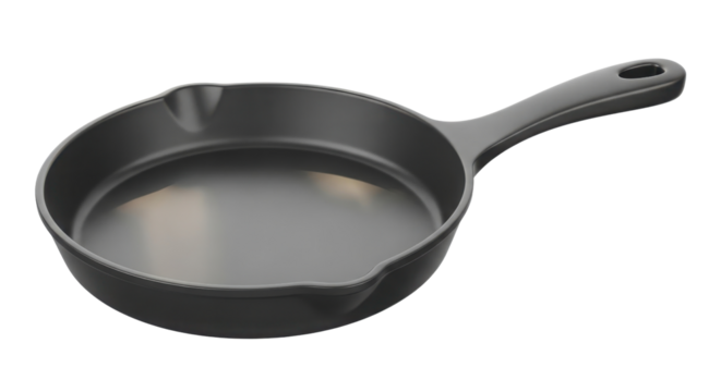 Black Cast Iron Skillet Frying Pan Product Shot isolated on Transparent Background