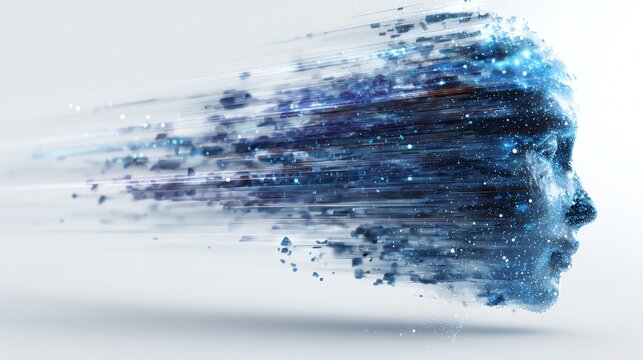 Artificial intelligence system processing massive data streams on white background