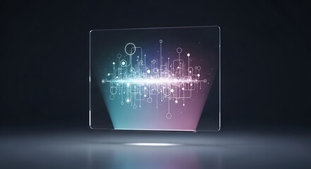 Abstract digital cityscape with neon lights and geometric patterns