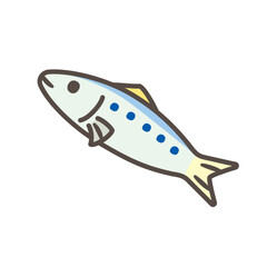 Cute Sardine Fish Symbol Icon, Single Vector Line Art in Pastel Color for Setsubun
