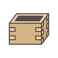 Empty Masu (Square Measure) Icon, Simple Angled View Vector Line Art for Japanese Tradition