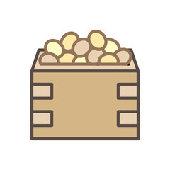 Fukumame (Setsubun Beans) in Masu (Square Measure) Icon, Simple Front View Vector Line Art