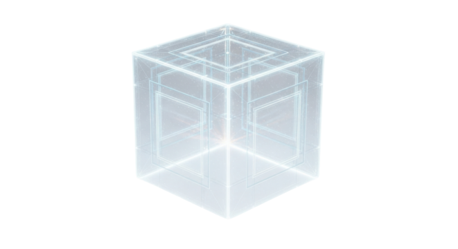 Abstract Futuristic Wireframe Cube Digital Structure Isolated Graphic Resource isolated on Transparent Background