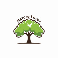 Obraz premium A peaceful green tree logo with a bird silhouette in its canopy, symbolizing harmony, nature appreciation, and a love for the outdoors.