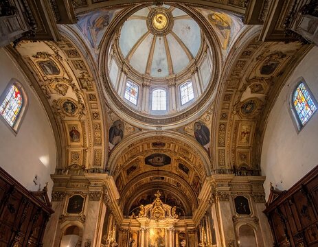 Ornate Church Interior with Dome and Altar - Powered by Adobe