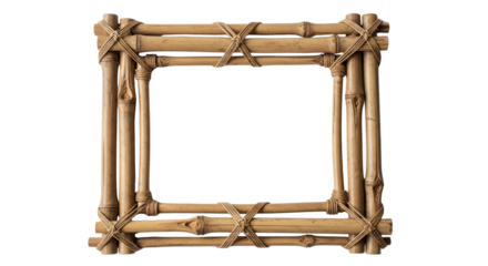 Rustic Natural Bamboo Stick Picture Frame Hand Tied with Rope isolated on Transparent Background