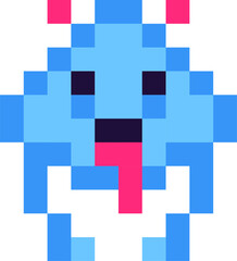 Blue pixel monster character sticking out tongue