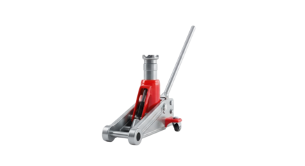 Red and Silver Hydraulic Floor Jack Automotive Repair Tool Isolated Product Shot isolated on Transparent Background