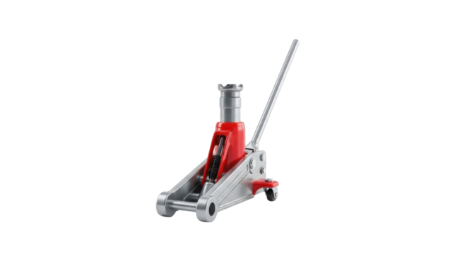Red and Silver Hydraulic Floor Jack Automotive Repair Tool Isolated Product Shot isolated on Transparent Background