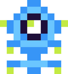 Blue pixel art alien character for gaming icon