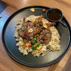 grill meat with fried rice