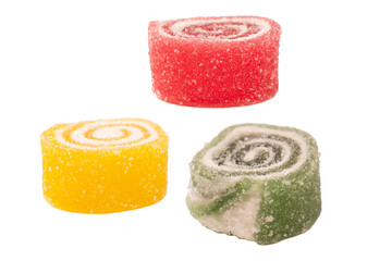 Jelly sweet candy roll isolated on a white background. Marmalade candy.