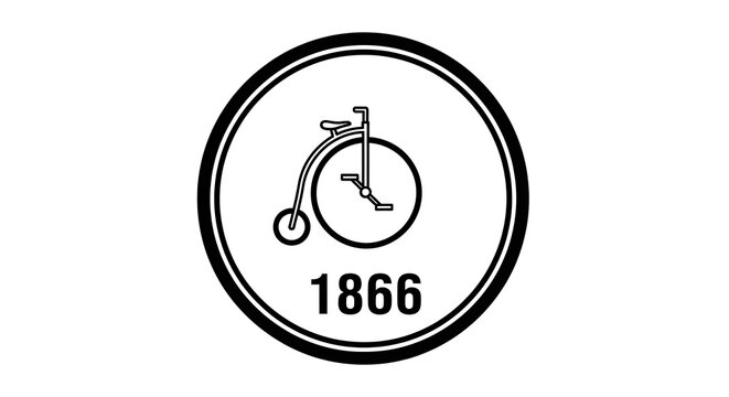 Vintage Penny-Farthing Bicycle Emblem with Year 1866 in Circular Design.