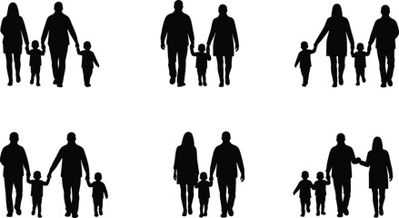 Family icons, parents with children silhouettes, mother father child icons, family together icons, parenting icons, family support icons, family unity icons, people icons