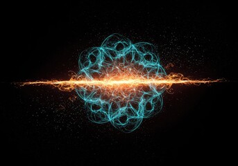 Abstract visualization of quantum energy flow showing complex rhythmic patterns and interconnected dynamic light structures ,cosmic ,matrix ,light