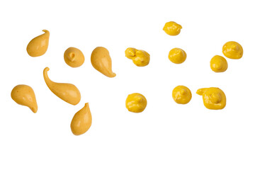 Yellow sauce splashes isolated on white background.