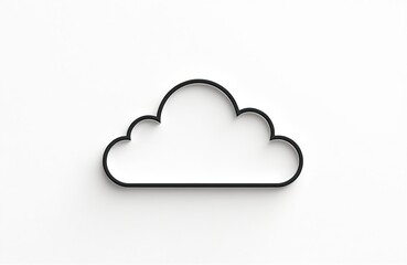Fototapeta premium Simple black outline cloud icon with subtle shadow on white. Represents digital data storage, cloud computing tech. Network services, internet, modern digital information systems for business