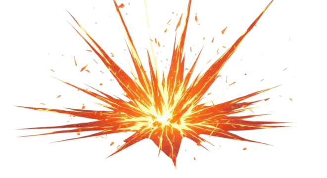 Isolated Bright Orange and Fiery Starburst Explosion Graphic Effect Illustration isolated on Transparent Background