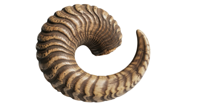 Isolated Single Ram Horn Curl with Detailed Texture isolated on Transparent Background