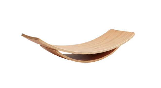 Minimalist Natural Wood Curved Balance Board Isolated Studio Product Shot isolated on Transparent Background