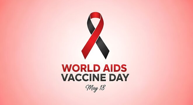 World aids vaccine day, observed on may 18, featuring a red and black awareness ribbon, symbolizing global health, research, and solidarity