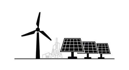 Renewable energy sources: wind turbine and solar panels