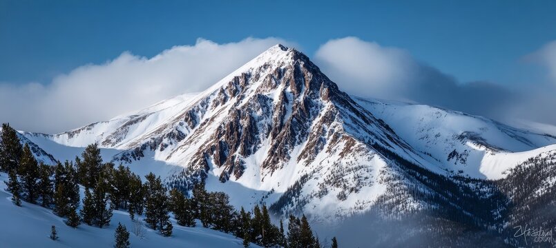 Breathtaking Mountain Landscape with Snow-Capped Peaks, Lush Green Valleys, and Clear Blue Sky Above