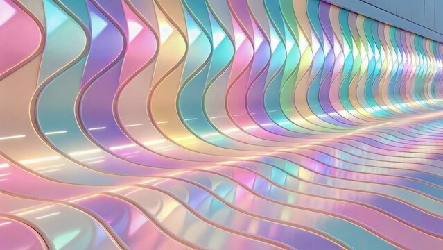 Modern abstract architecture of colorful wavy lines interior wall design in pastel colors with light and shadow effect as creative stylish background for decoration - Powered by Adobe
