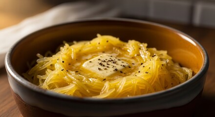 A Bowl Of Delicious Buttered Squash Noodles, A Culinary Delight, Ready To Serve
