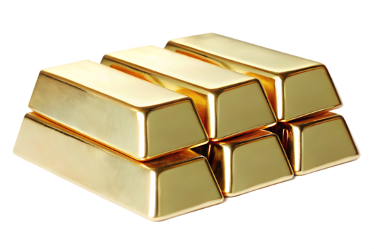 Stack of shiny gold bars isolated on white background