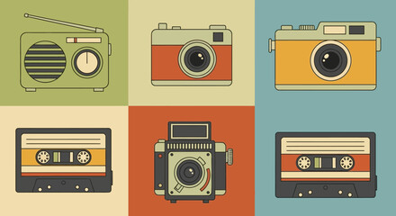 Retro electronics and vintage audio equipment collection a graphic representation