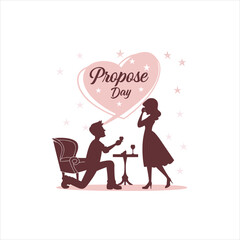 Romantic Propose Day Illustration with Couple Silhouette and Heart Background