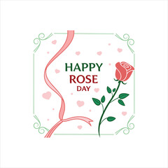 Happy Rose Day Greeting Card with Romantic Rose and Decorative Ribbon Design
