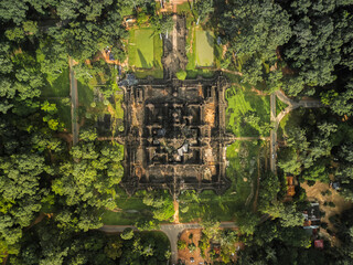Obraz premium Drone Orthographic Map View Of Bayon Temple, Angkor Thom, Cambodia