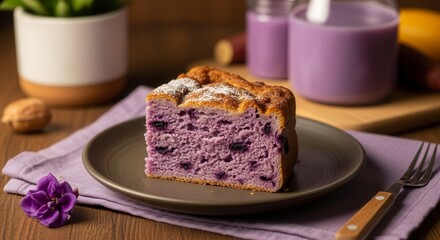 A Slice Of Scrumptious Purple Sweet Potato Cake, Delightful Culinary Photography