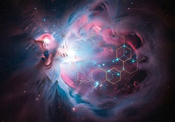 Cosmic molecular structure in nebula space with geometric patterns of interconnectedness