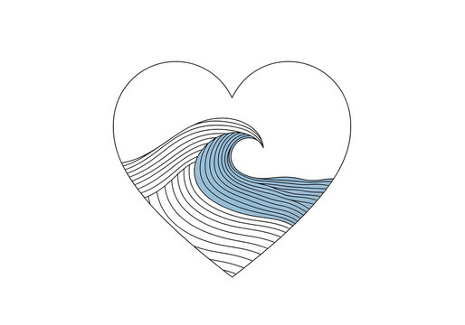 Ocean wave inside heart shape outline symbol