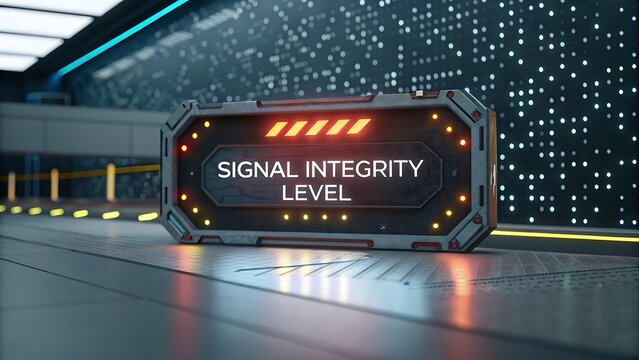 Signal integrity level sign in a futuristic industrial area.   - Powered by Adobe