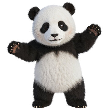 Cute baby panda standing with arms outstretched isolated on transparent background